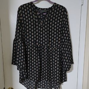 Sunday in Brooklyn Black and White Asymmetrical Bell Sleeve Blouse